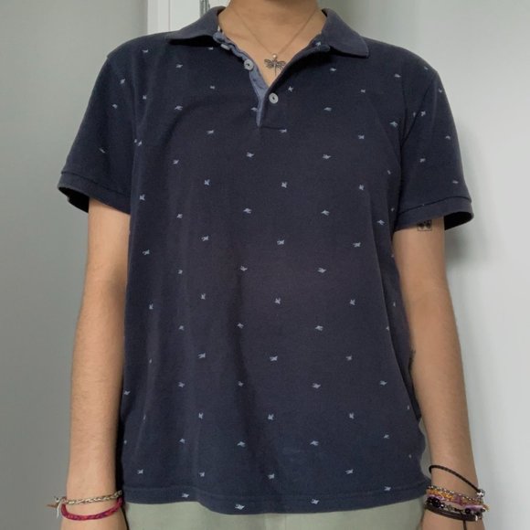 vintage navy shortsleeve button-up!! l - Picture 2 of 4